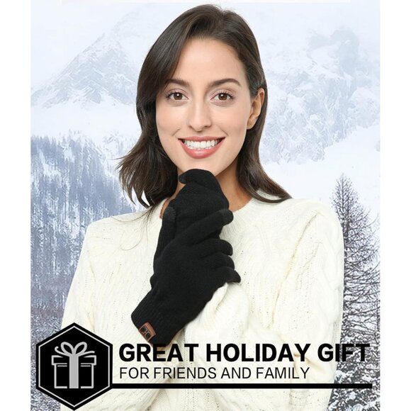 🆕 Women Black Stretch Thermal Magic Gloves Warm Winter Knitted Fleece Texting - Picture 5 of 6
